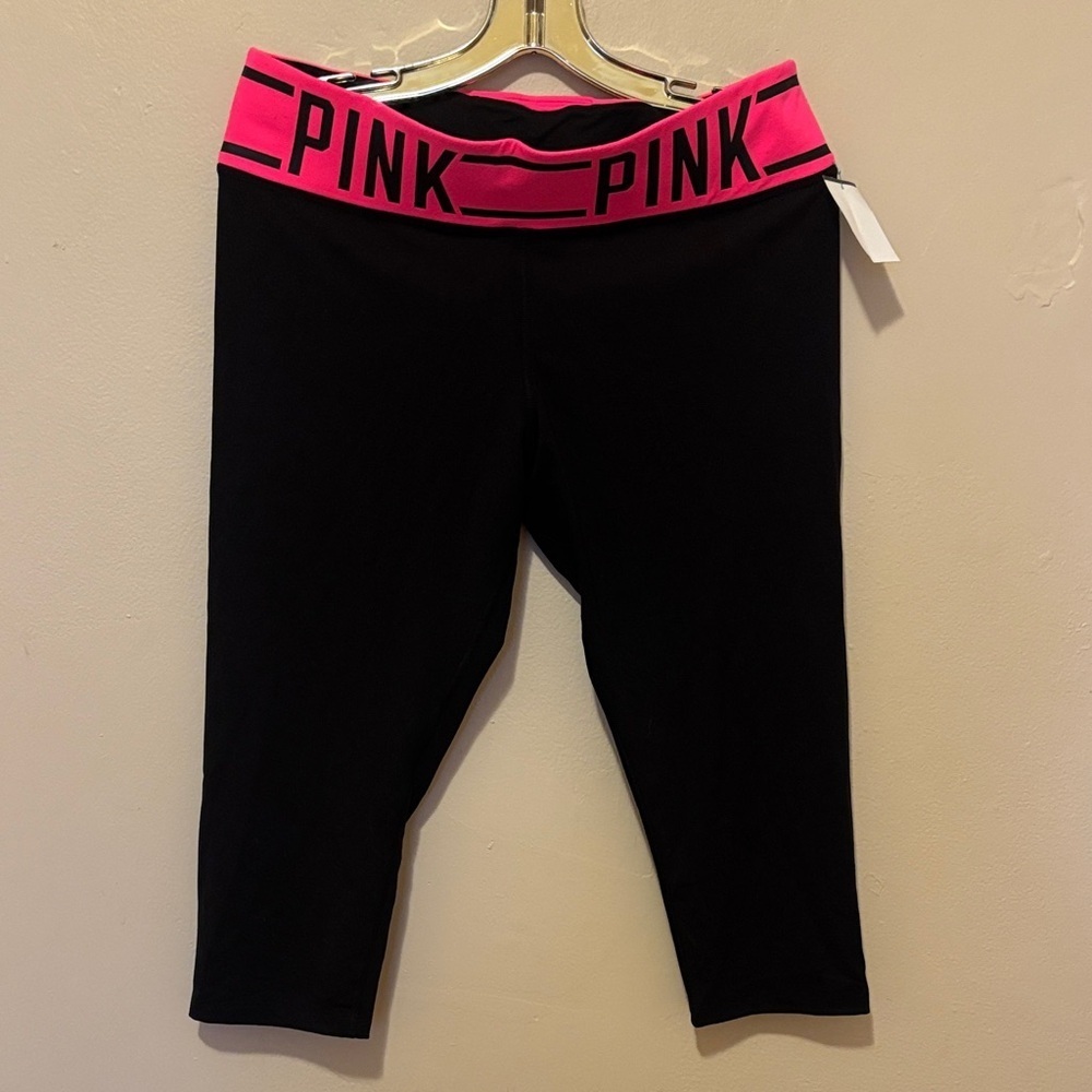 PINK Victoria's Secret Black Leggings with Pink Waistband